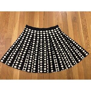 NWT Tory Burch Pleated Polka Dot Jacquard Mini Skirt Black White Size XL